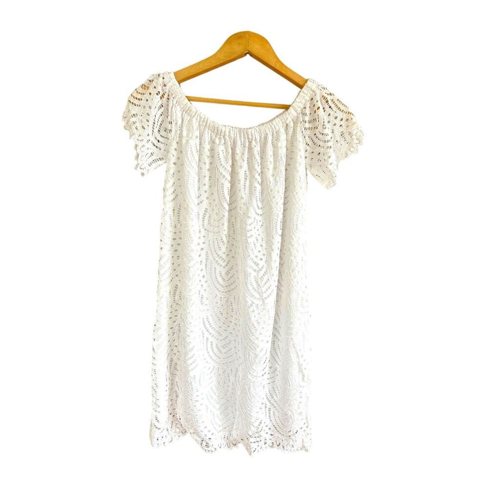 Lilly Pulitzer Jade Dress Womens S White Lace Scalloped Flutter Sleeve Mini